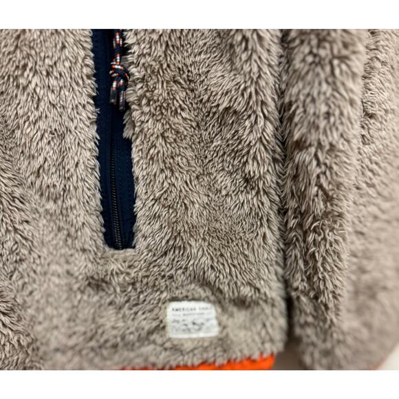 American Eagle Sherpa Fleece Jacket Brown w/ Orange Trim Size M. - Picture 3 of 8